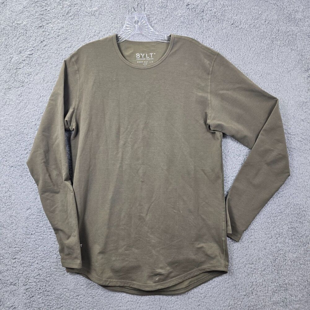 BYLT Lux Men's Shirt Green Drop Cut Crewneck Long Sleeve Size S